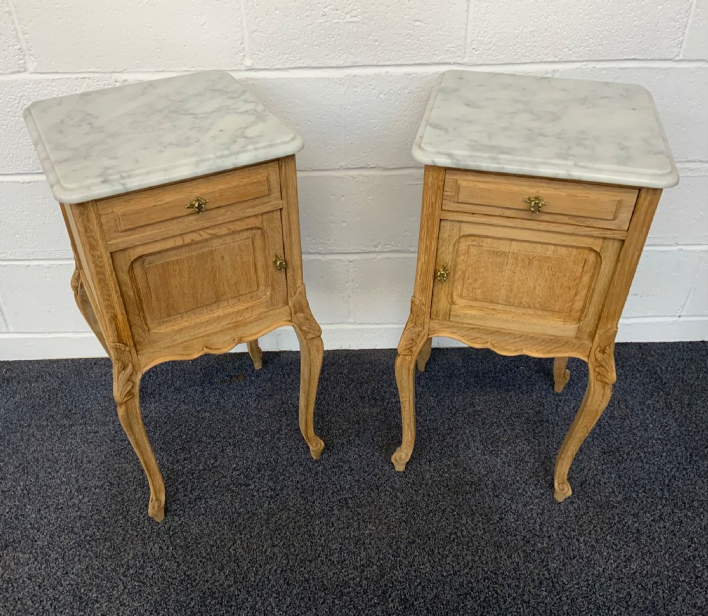 carved oak bleached french bedside cabinets