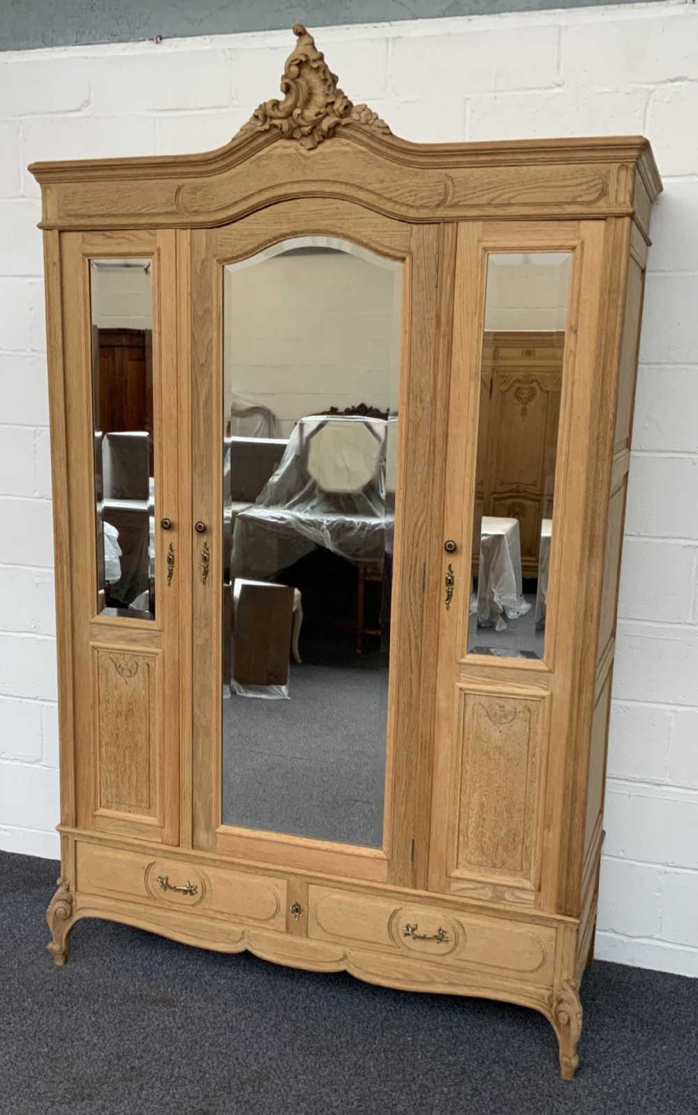 bleached oak triple french armoire