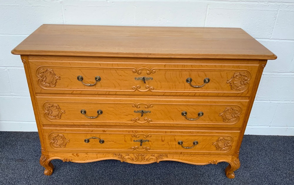golden oak french chest of drawers