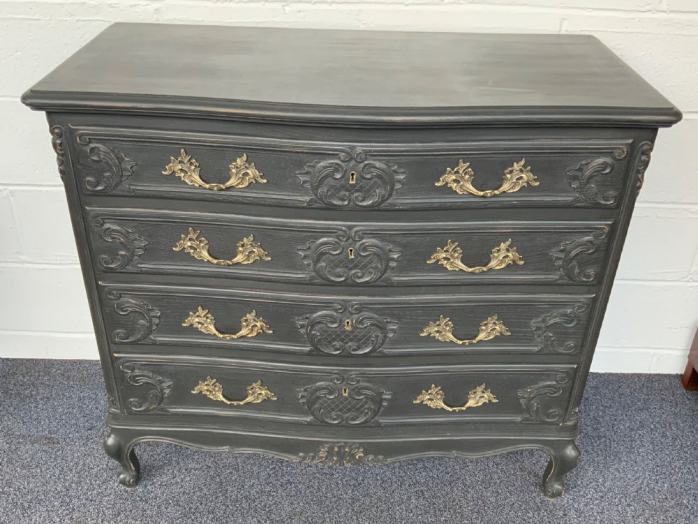carved oak french chest of drawers painted in pitch black