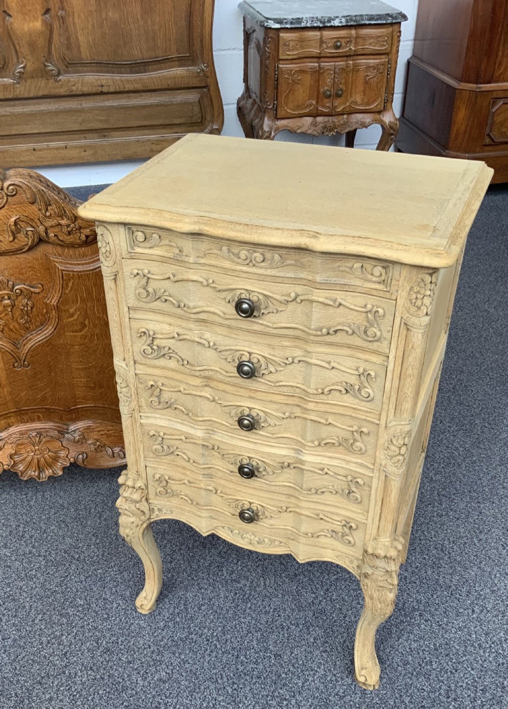 carved oak bleached french chest of drawers