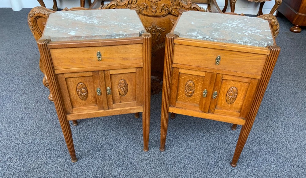 pair of french oak art deco bedside cabinets