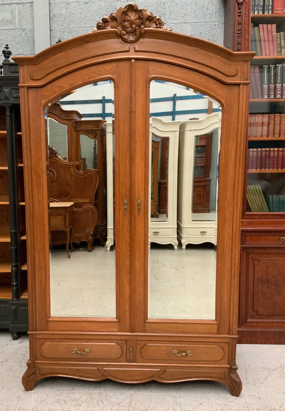 carved oak french two door armoire